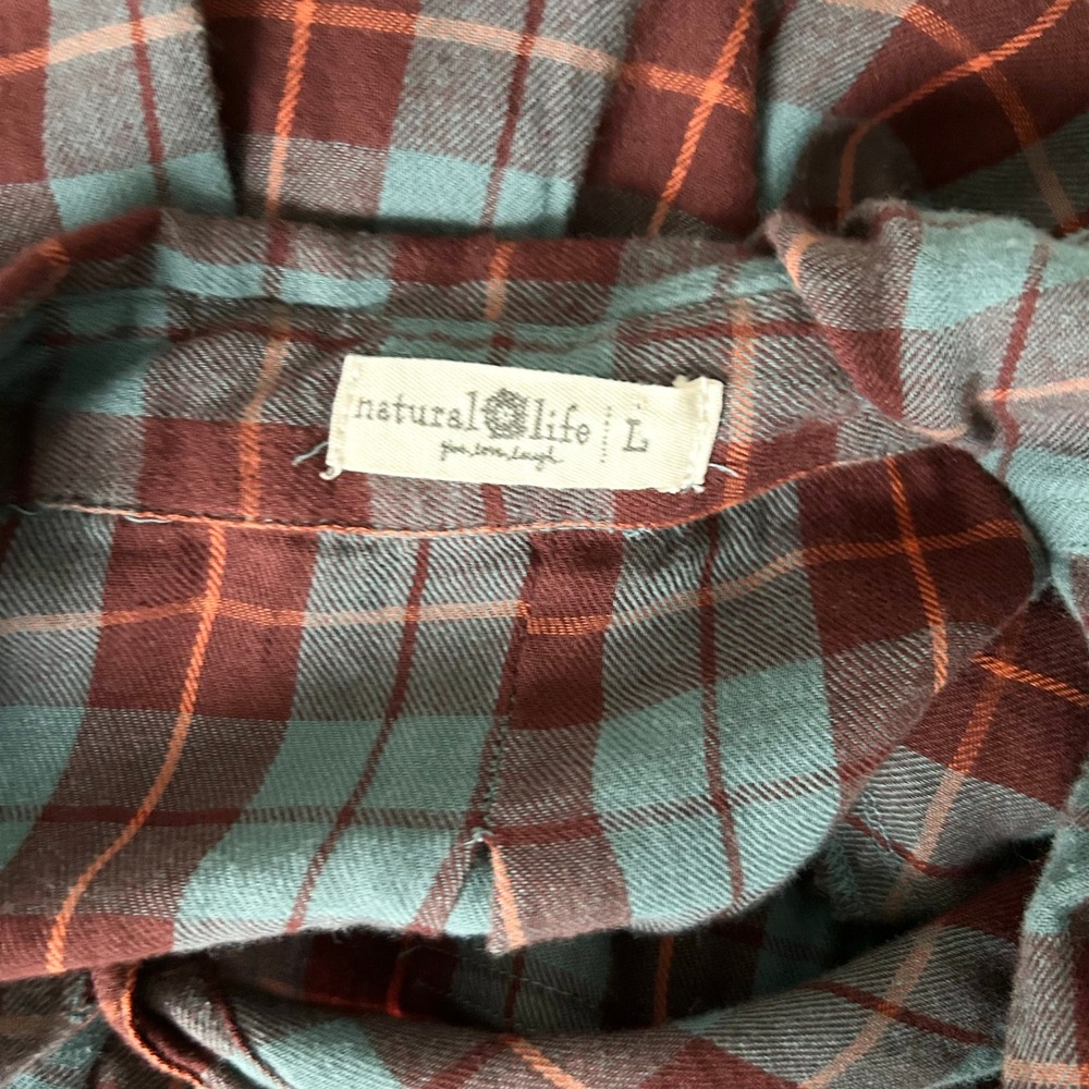 Natural Life Cooper Plaid Cotton Flannel Shirt Dress Burgundy Teal Size Large - Picture 5 of 6